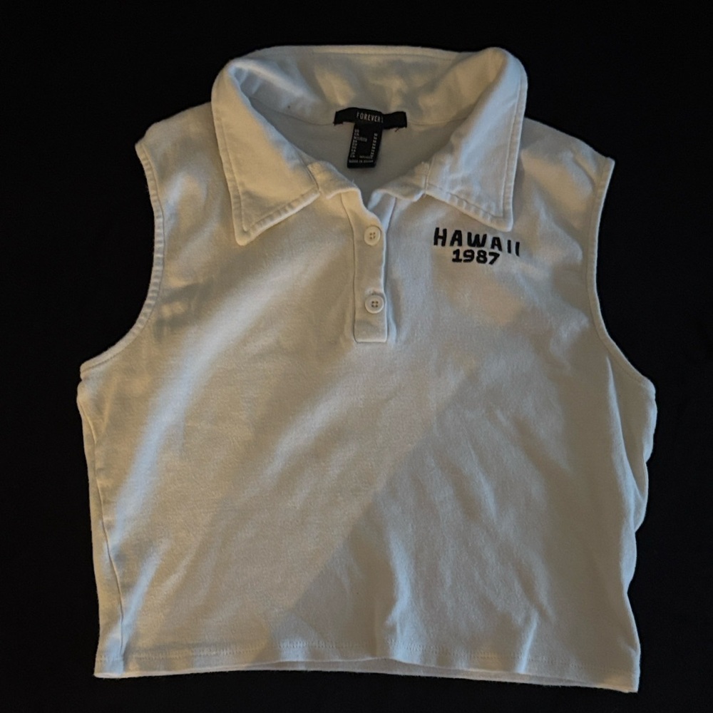 Forever 21 White Sleeveless Polo Tank with Hawaii 1987 Embroidery Size XS
